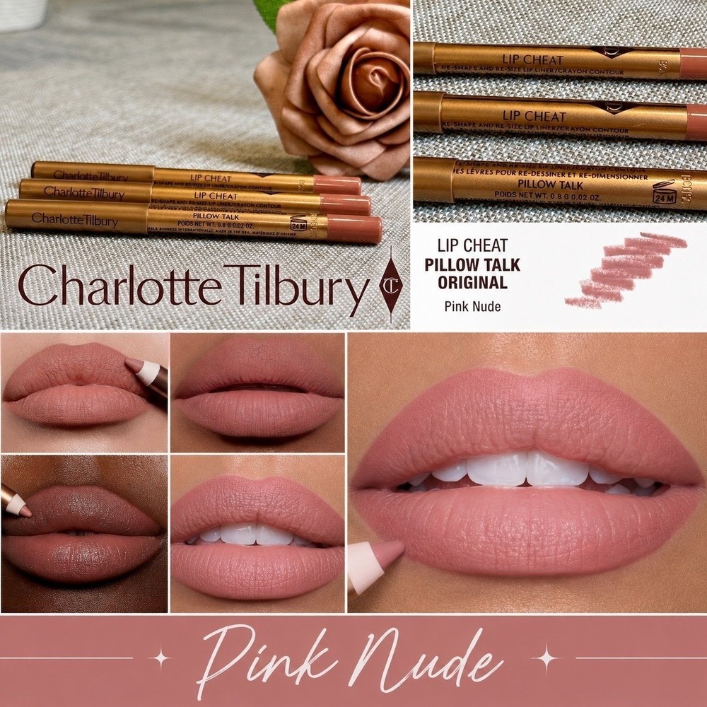 New Charlotte Tilbury LIP CHEAT Lip Liner Mini Pillow Talk Bundle of 3